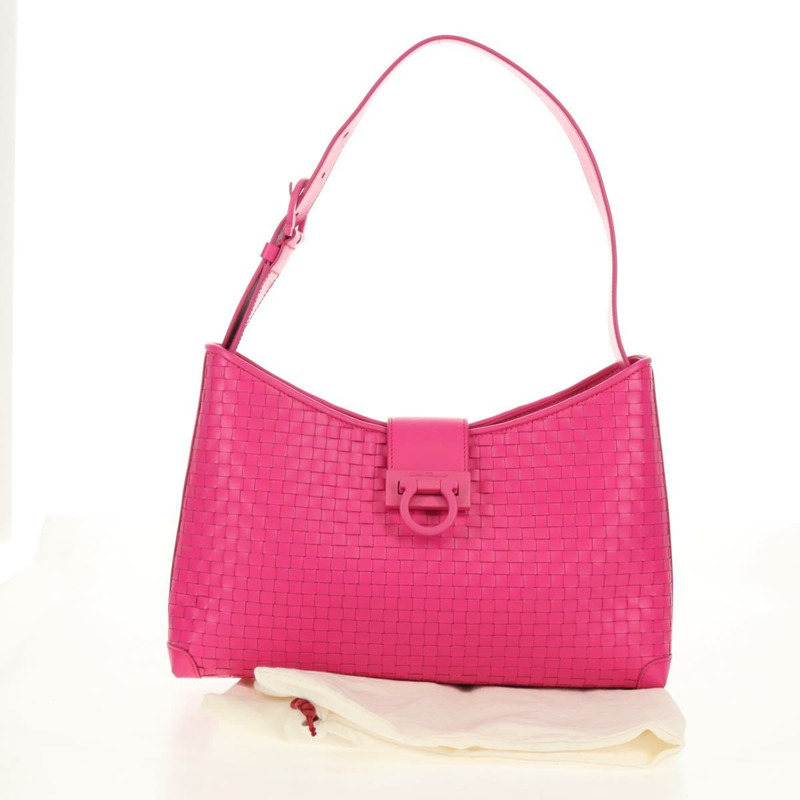 【日本直送】Salvatore Ferragamo Gancini 單肩包 皮革 粉紅色 銀色 正品 BA8419V-11