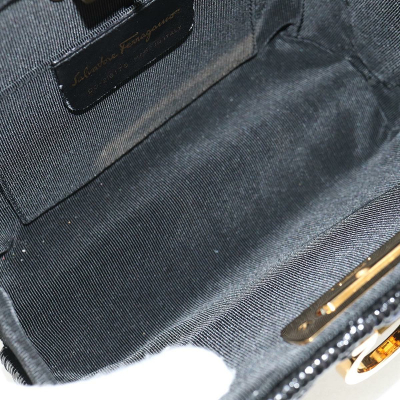 【日本直送】Salvatore Ferragamo Chain Gancini 單肩包，藤編黑金色，正品 154910V-9