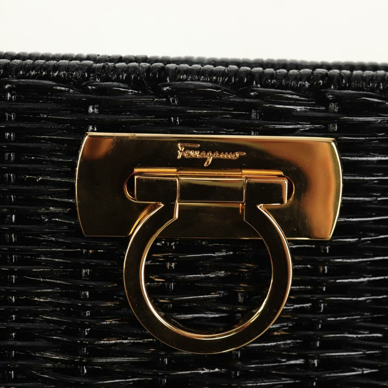 【日本直送】Salvatore Ferragamo Chain Gancini 單肩包，藤編黑金色，正品 154910V-16