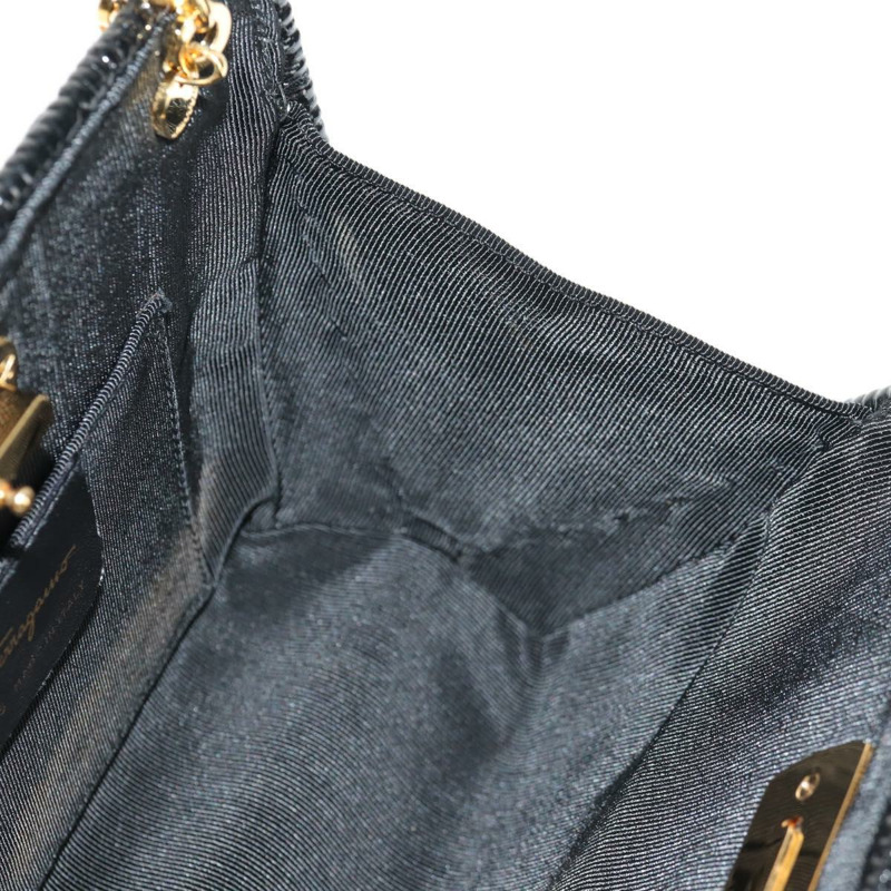 【日本直送】Salvatore Ferragamo Chain Gancini 單肩包，藤編黑金色，正品 154910V-17