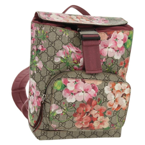 GUCCI GG Blooms GG Supreme 雙肩包 PVC 米色 銀色 410544 正品 ka598M