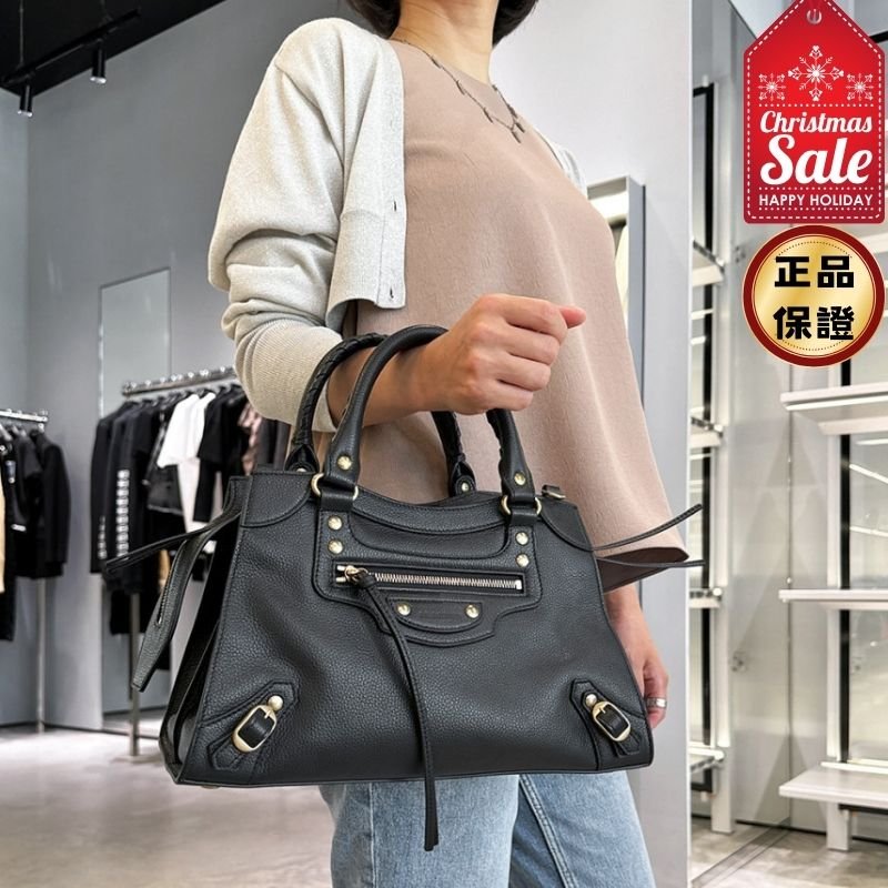 🎊佳節特賣🎁Balenciaga 678629 Neo Classic 小牛皮兩用機車包 黑色-0