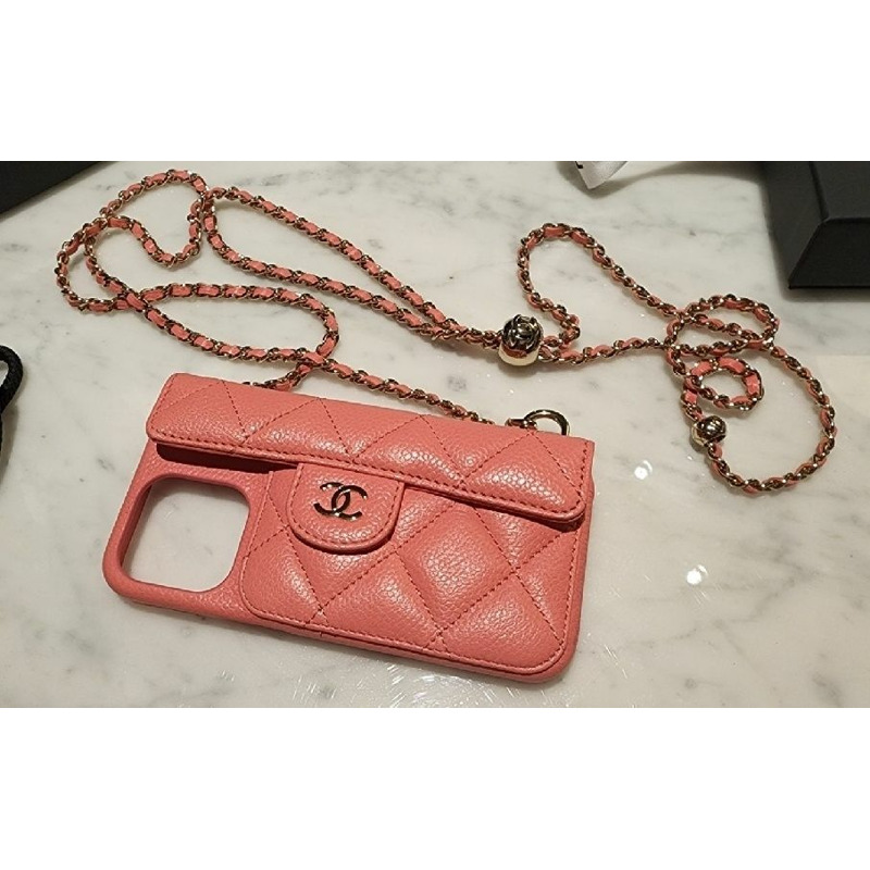 CHANEL 適用於 iPhone 12 Pro 13 Pro 的金球 iPhone 手機殼，魚子醬色-1