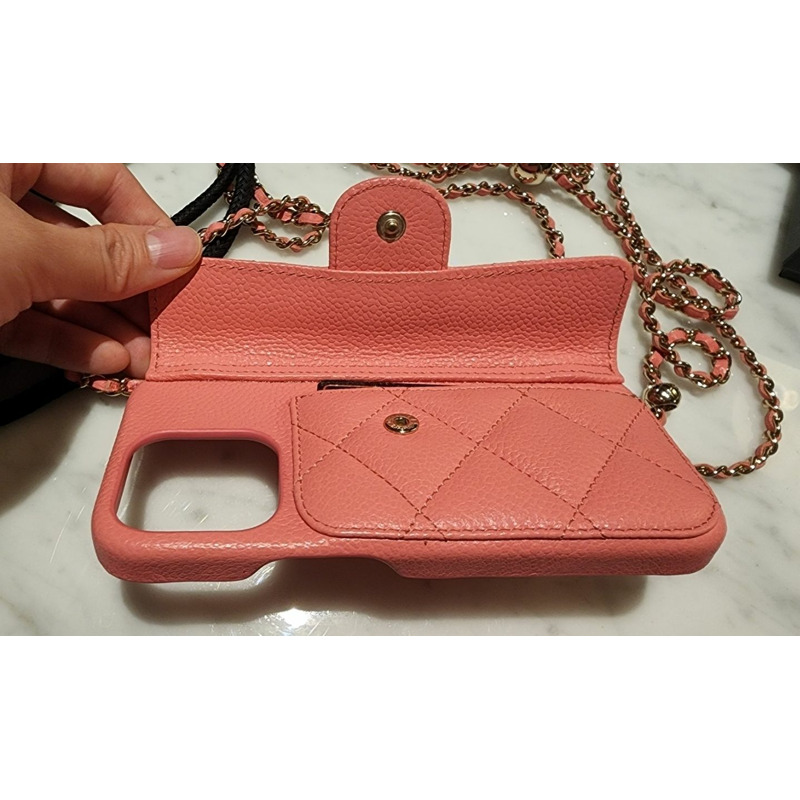 CHANEL 適用於 iPhone 12 Pro 13 Pro 的金球 iPhone 手機殼，魚子醬色-3