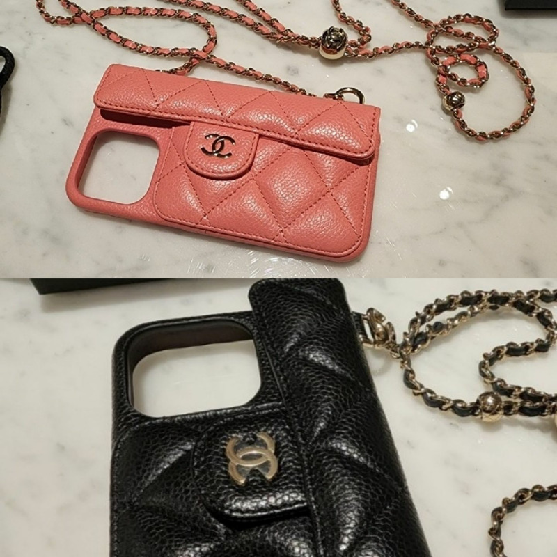 CHANEL 適用於 iPhone 12 Pro 13 Pro 的金球 iPhone 手機殼，魚子醬色-6