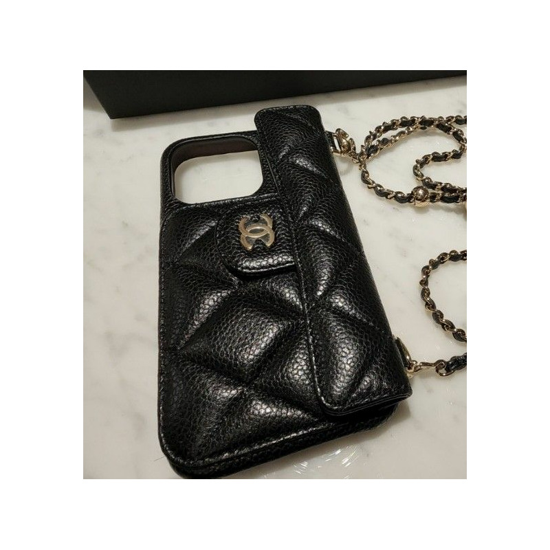 CHANEL 適用於 iPhone 12 Pro 13 Pro 的金球 iPhone 手機殼，魚子醬色-7