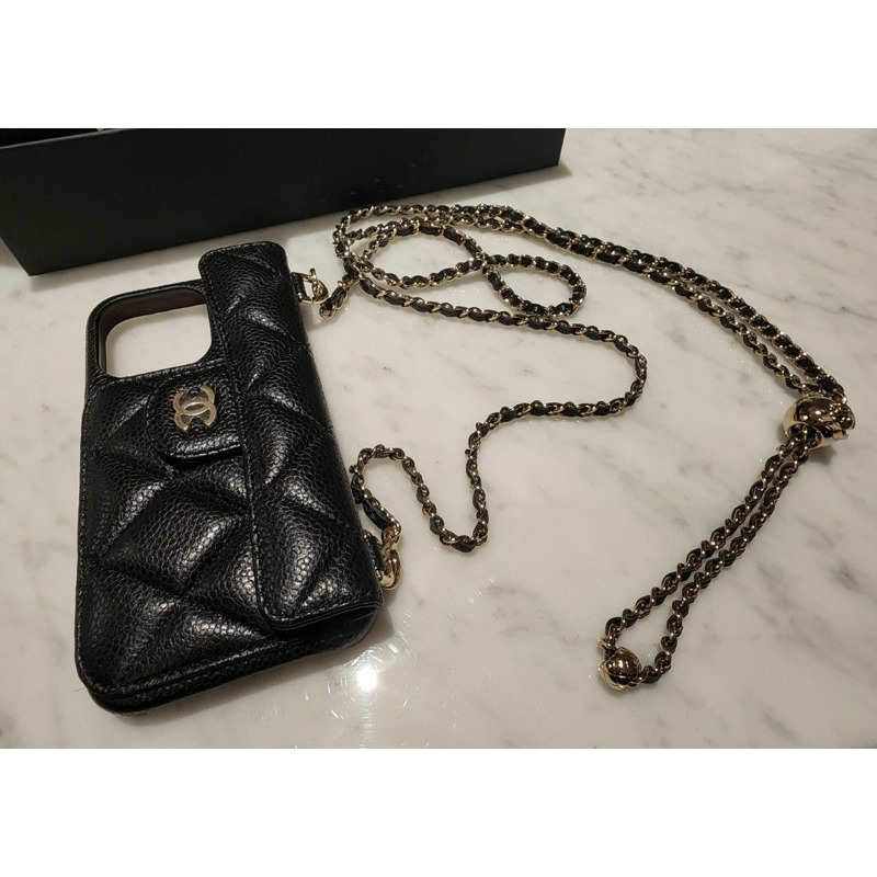 CHANEL 適用於 iPhone 12 Pro 13 Pro 的金球 iPhone 手機殼，魚子醬色-8