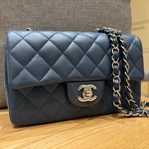 chanel 藍色羊皮銀鏈coco 包