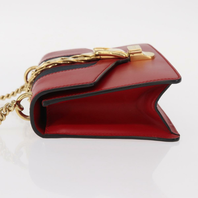 【日本直送】GUCCI Sylvie Sherry Line 鏈條單肩包 皮革 紅色 金色 431666 正品 ar13813-3