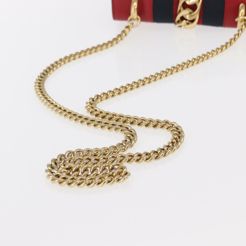 【日本直送】GUCCI Sylvie Sherry Line 鏈條單肩包 皮革 紅色 金色 431666 正品 ar13813-6