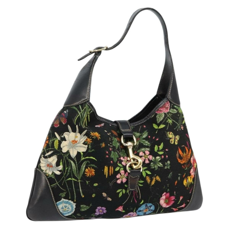 【日本直送】GUCCI Flora帆布單肩包 黑色 金色 153029 正品 156047-0