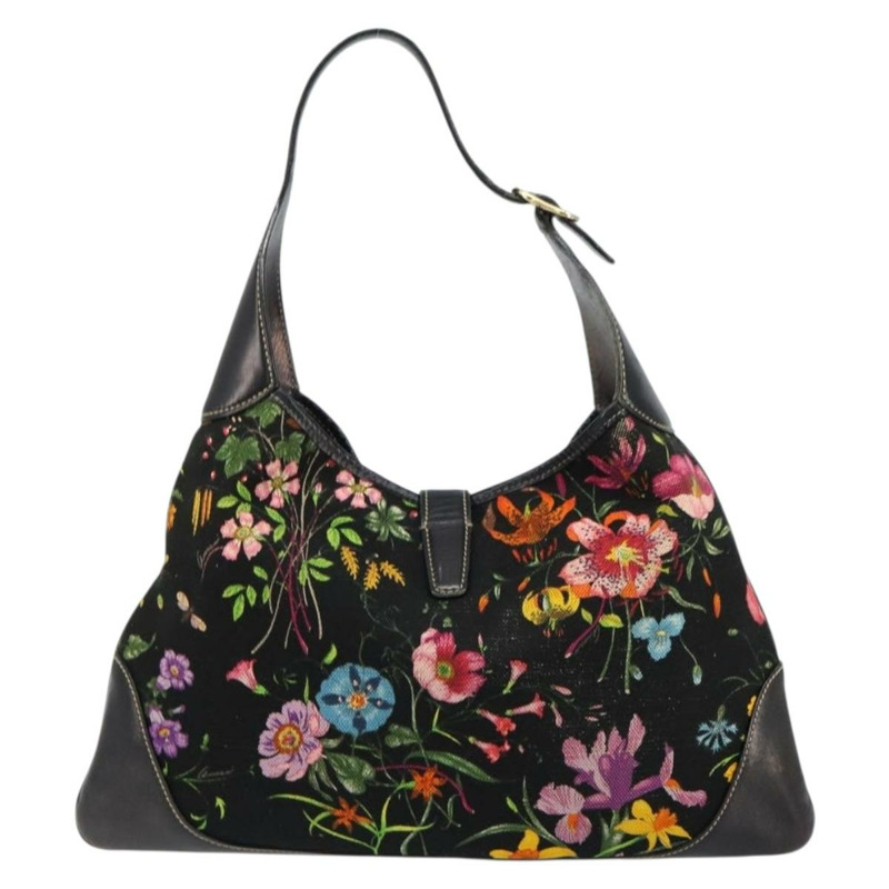 【日本直送】GUCCI Flora帆布單肩包 黑色 金色 153029 正品 156047-1