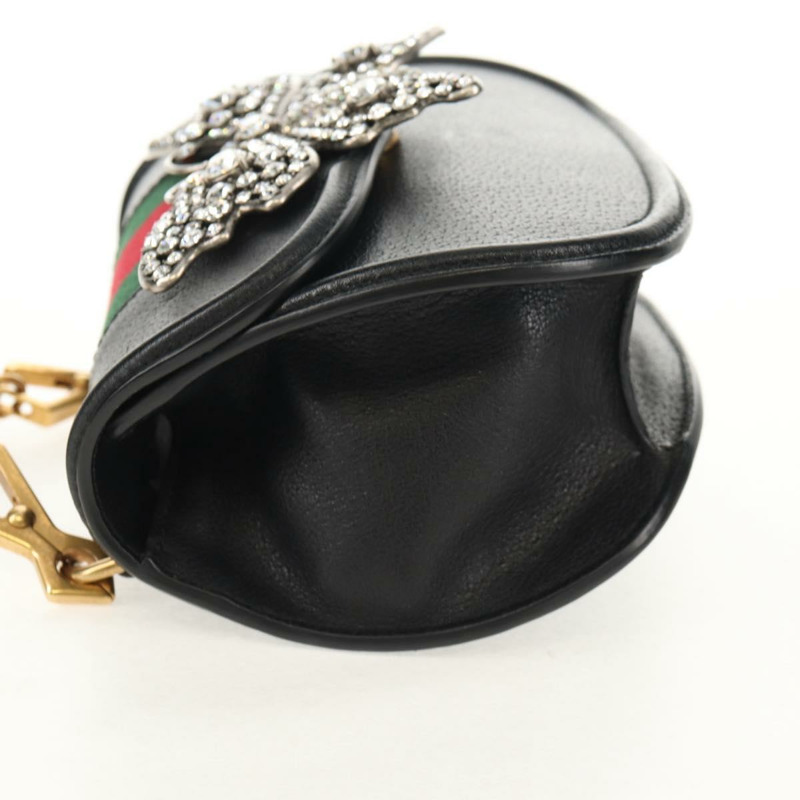 【日本直送】GUCCI 圖騰蝴蝶織紋雪莉線手提包,黑色皮革,貨號 505387,正品編號 153330SAM-2