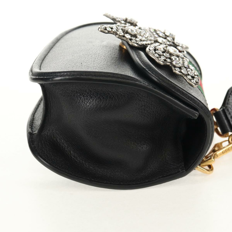 【日本直送】GUCCI 圖騰蝴蝶織紋雪莉線手提包,黑色皮革,貨號 505387,正品編號 153330SAM-3