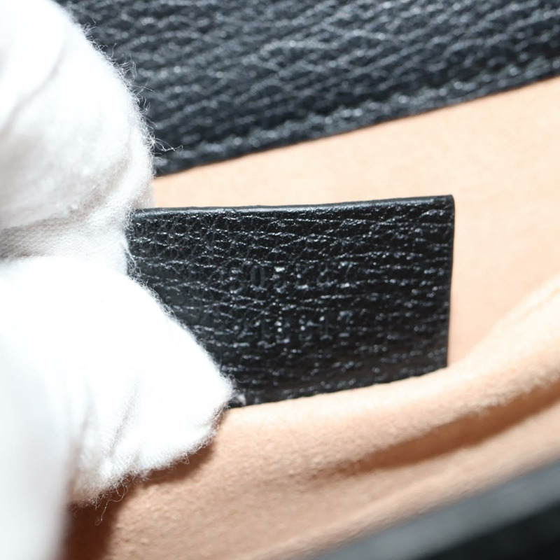 【日本直送】GUCCI 圖騰蝴蝶織紋雪莉線手提包,黑色皮革,貨號 505387,正品編號 153330SAM-10