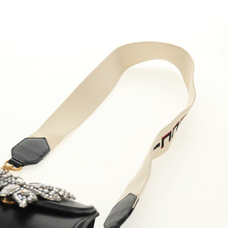 【日本直送】GUCCI 圖騰蝴蝶織紋雪莉線手提包,黑色皮革,貨號 505387,正品編號 153330SAM-13