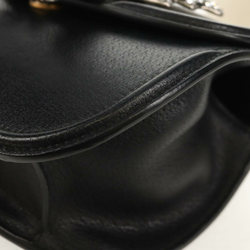 【日本直送】GUCCI 圖騰蝴蝶織紋雪莉線手提包,黑色皮革,貨號 505387,正品編號 153330SAM-16