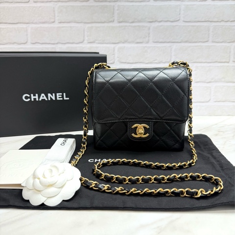 Chanel 香奈兒 22K復古方胖 菱格紋口蓋包  黑色金鏈