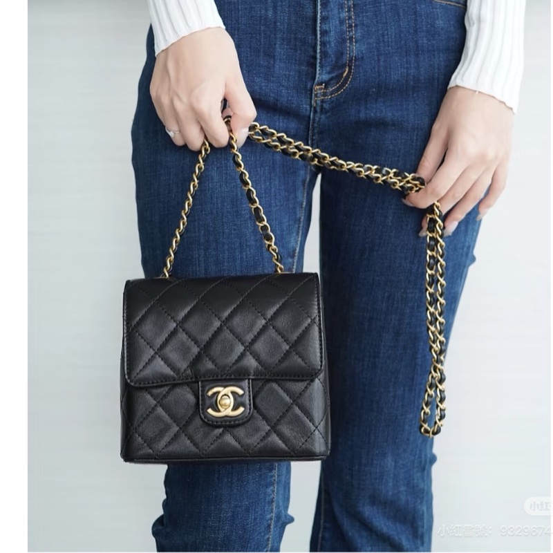 Chanel 香奈兒 22K復古方胖 菱格紋口蓋包  黑色金鏈-3