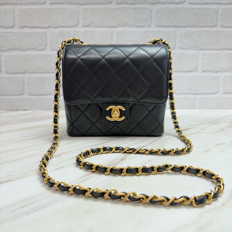 Chanel 香奈兒 22K復古方胖 菱格紋口蓋包  黑色金鏈-4