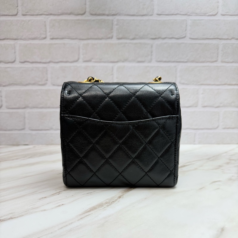 Chanel 香奈兒 22K復古方胖 菱格紋口蓋包  黑色金鏈-5