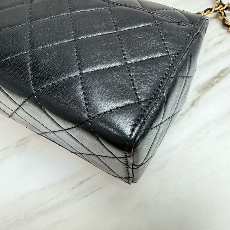 Chanel 香奈兒 22K復古方胖 菱格紋口蓋包  黑色金鏈-9