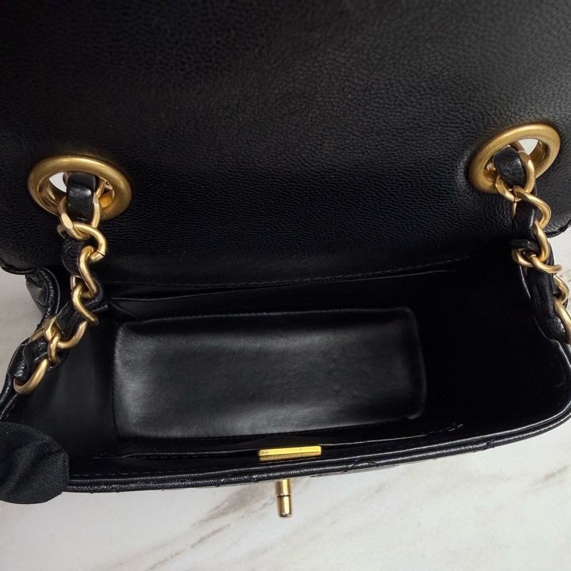 Chanel 香奈兒 22K復古方胖 菱格紋口蓋包  黑色金鏈-14