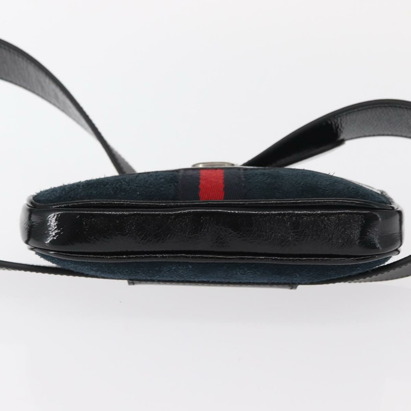 【日本直送】GUCCI Sherry Line 腰包 麂皮琺瑯海軍藍金色 519308 Auth mr1606-4