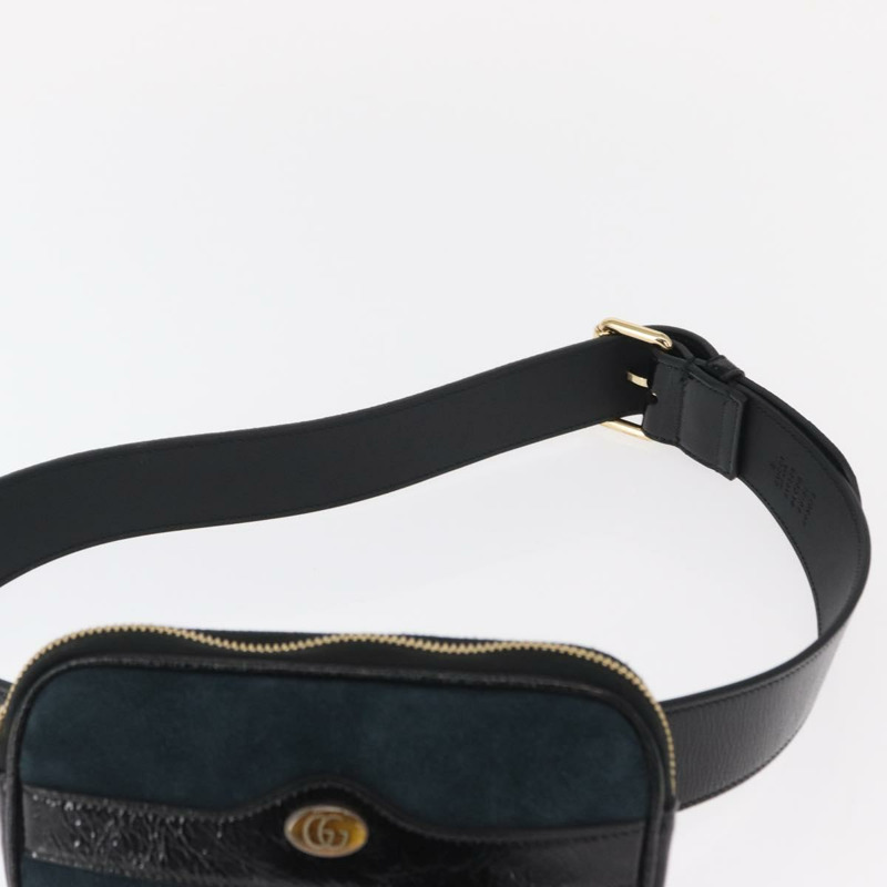【日本直送】GUCCI Sherry Line 腰包 麂皮琺瑯海軍藍金色 519308 Auth mr1606-13