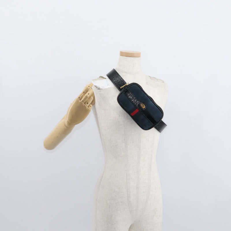 【日本直送】GUCCI Sherry Line 腰包 麂皮琺瑯海軍藍金色 519308 Auth mr1606-23