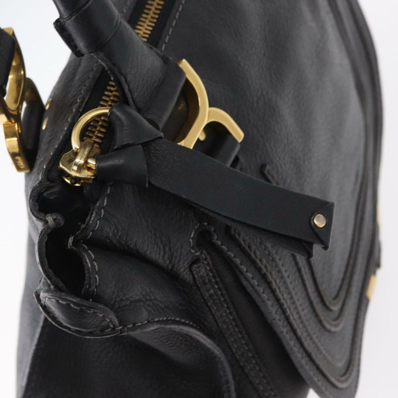 【日本直送】Chloe Marcie 手提包，黑色金色皮革，正品 am9872-16