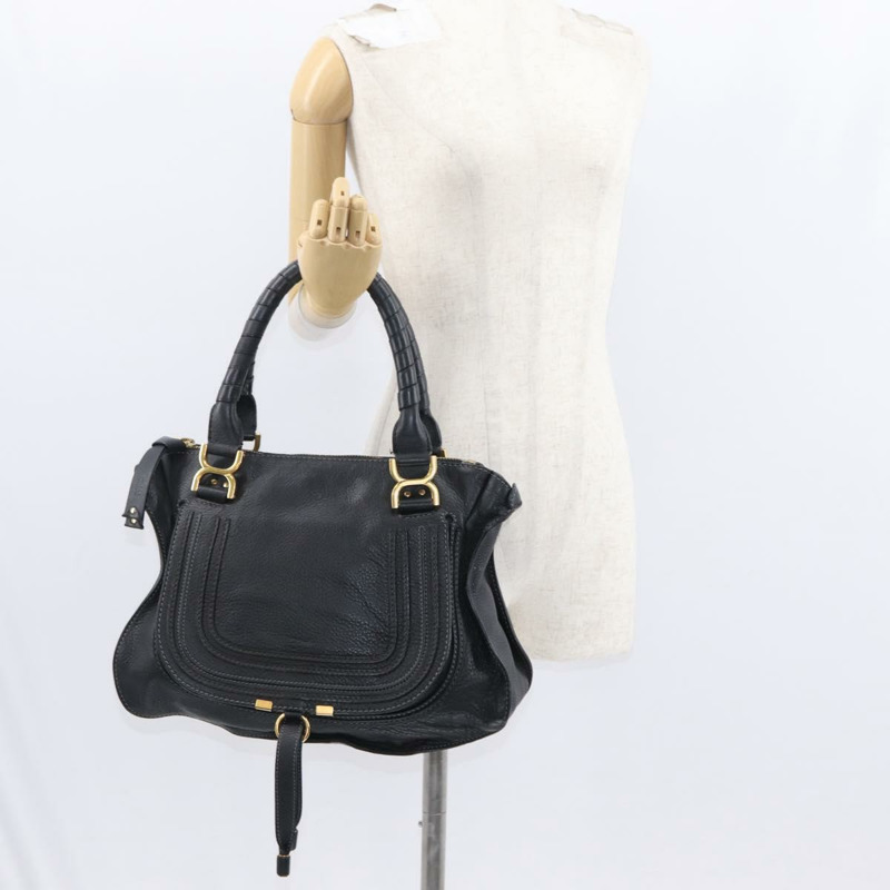 【日本直送】Chloe Marcie 手提包，黑色金色皮革，正品 am9872-23