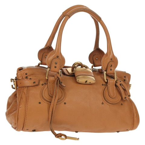 Chloe Paddington 手提包，棕色、銀色、金色皮革，正品 am9880V