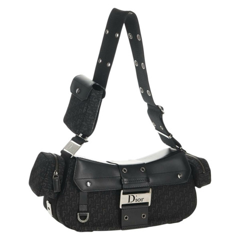 Christian Dior Trotter帆布街頭時尚肩背包 黑色銀色 正品 am9801V