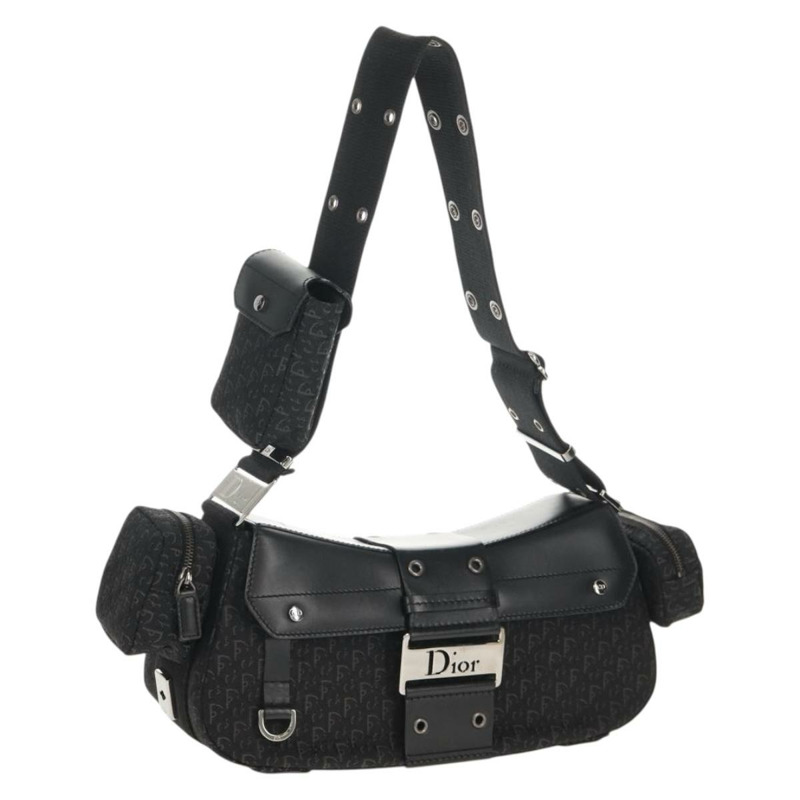 【日本直送】Christian Dior Trotter帆布街頭時尚肩背包 黑色銀色 正品 am9801V-0