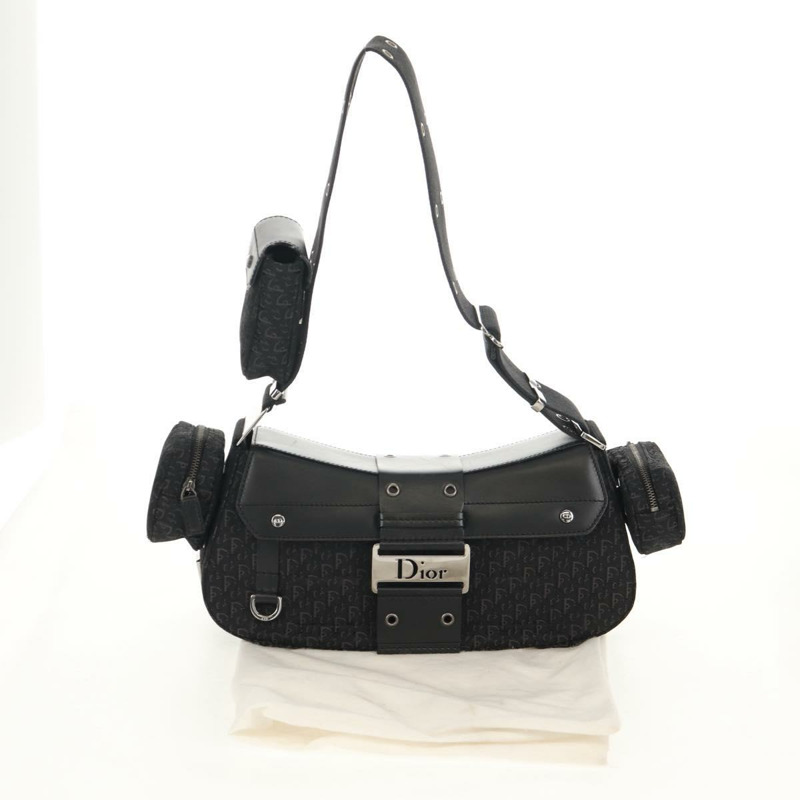 【日本直送】Christian Dior Trotter帆布街頭時尚肩背包 黑色銀色 正品 am9801V-11