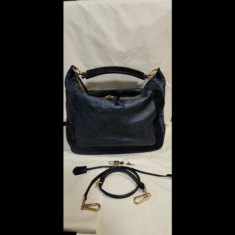 LV黑壓紋皮革絨布手提肩背包