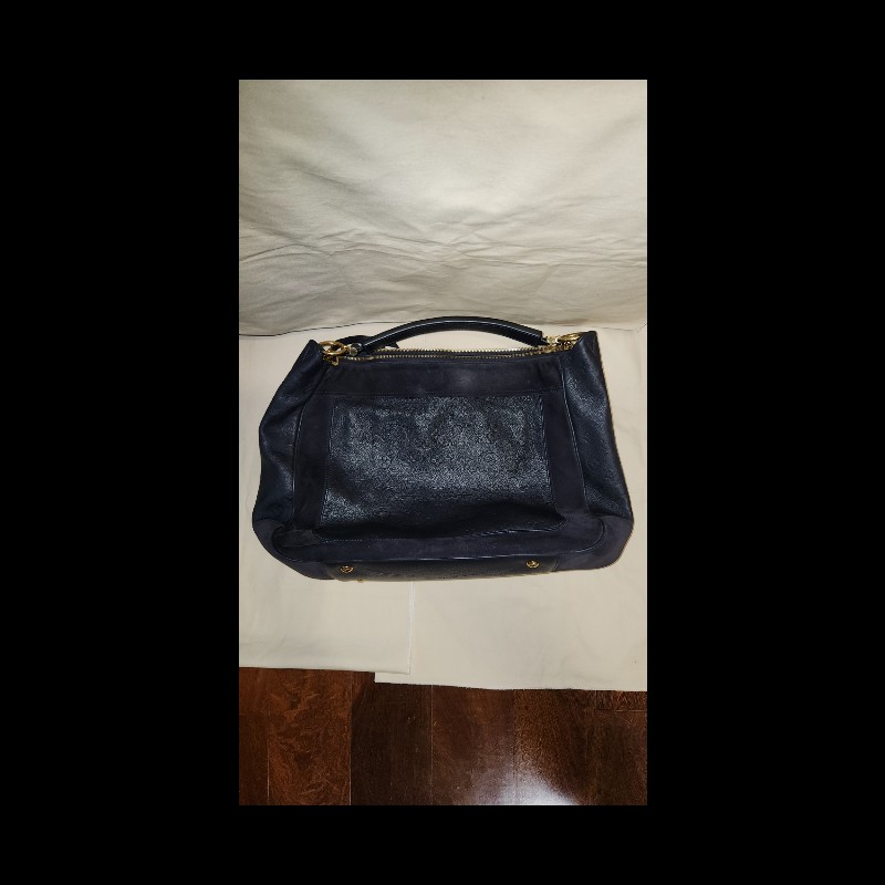 LV黑壓紋皮革絨布手提肩背包-1