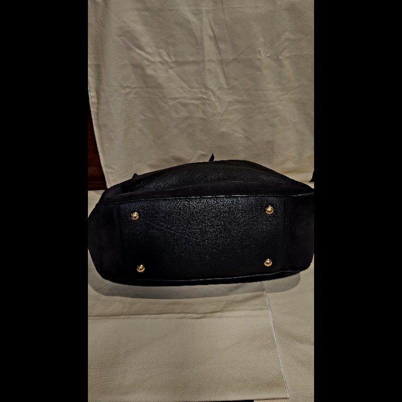 LV黑壓紋皮革絨布手提肩背包-2