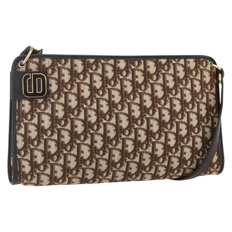 Christian Dior Trotter帆布肩背包 棕色金色 正品 154731