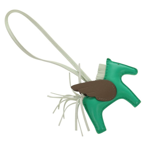 愛馬仕 Rodeo PM 吊飾，皮革材質，綠色/棕色，正品 BA8097M