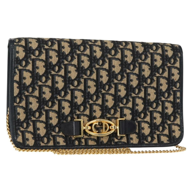 【日本直送】Christian Dior Trotter帆布鏈條單肩包 海軍藍 金色 正品 156501V-0