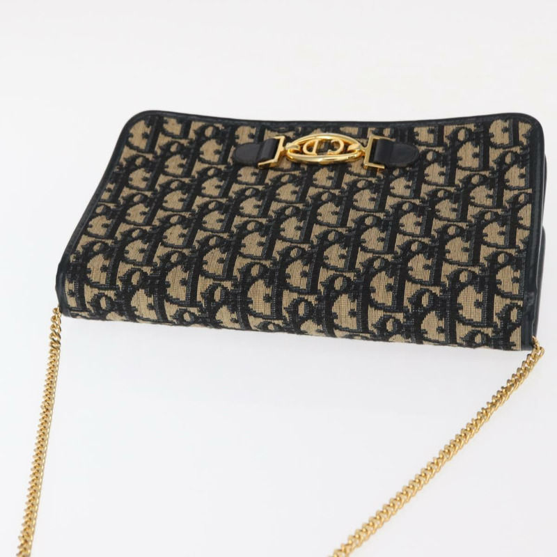 【日本直送】Christian Dior Trotter帆布鏈條單肩包 海軍藍 金色 正品 156501V-6