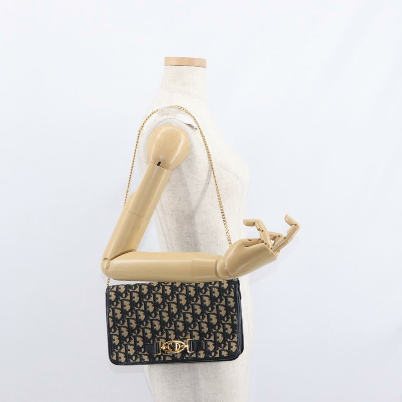 【日本直送】Christian Dior Trotter帆布鏈條單肩包 海軍藍 金色 正品 156501V-21