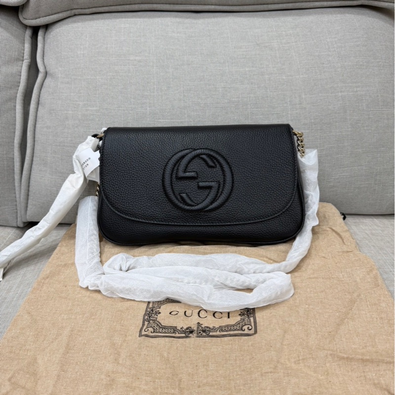 Gucci soho系列 牛皮浮雕雙G標誌 流蘇包 鏈條斜背包#全新包裝未拆-0