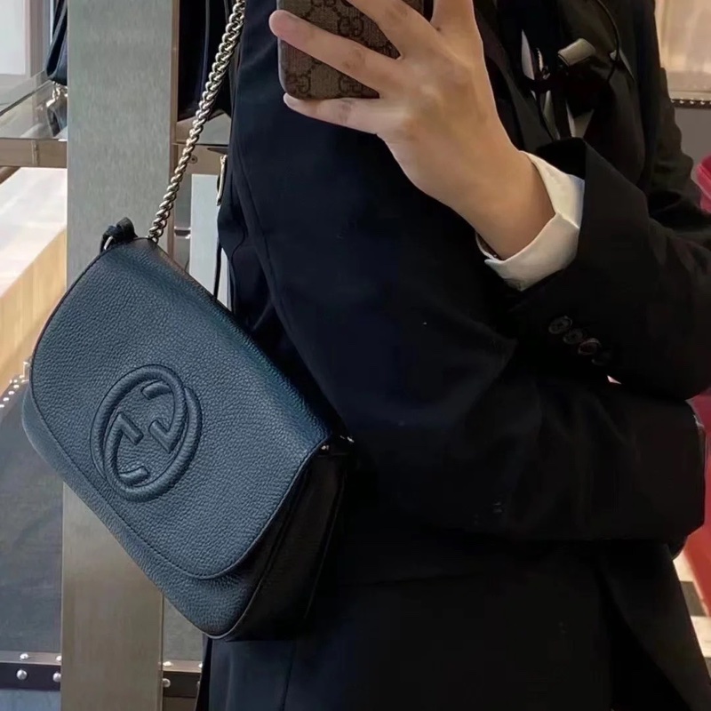 Gucci soho系列 牛皮浮雕雙G標誌 流蘇包 鏈條斜背包#全新包裝未拆-1