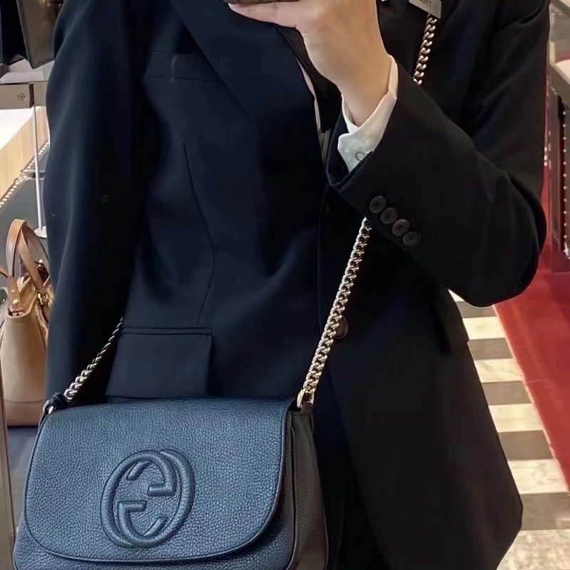 Gucci soho系列 牛皮浮雕雙G標誌 流蘇包 鏈條斜背包#全新包裝未拆-2