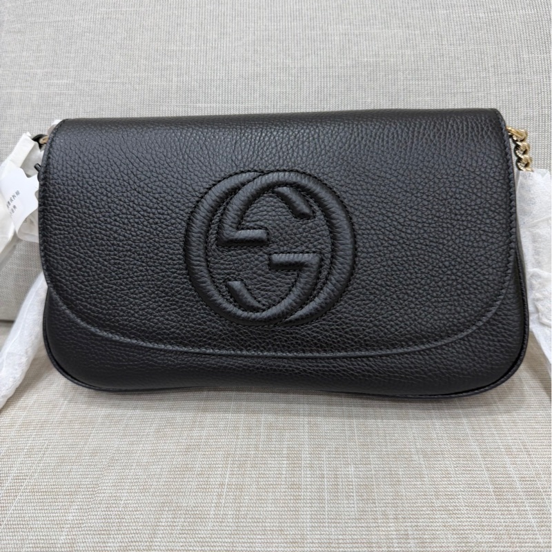 Gucci soho系列 牛皮浮雕雙G標誌 流蘇包 鏈條斜背包#全新包裝未拆-7