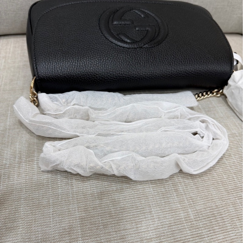 Gucci soho系列 牛皮浮雕雙G標誌 流蘇包 鏈條斜背包#全新包裝未拆-18