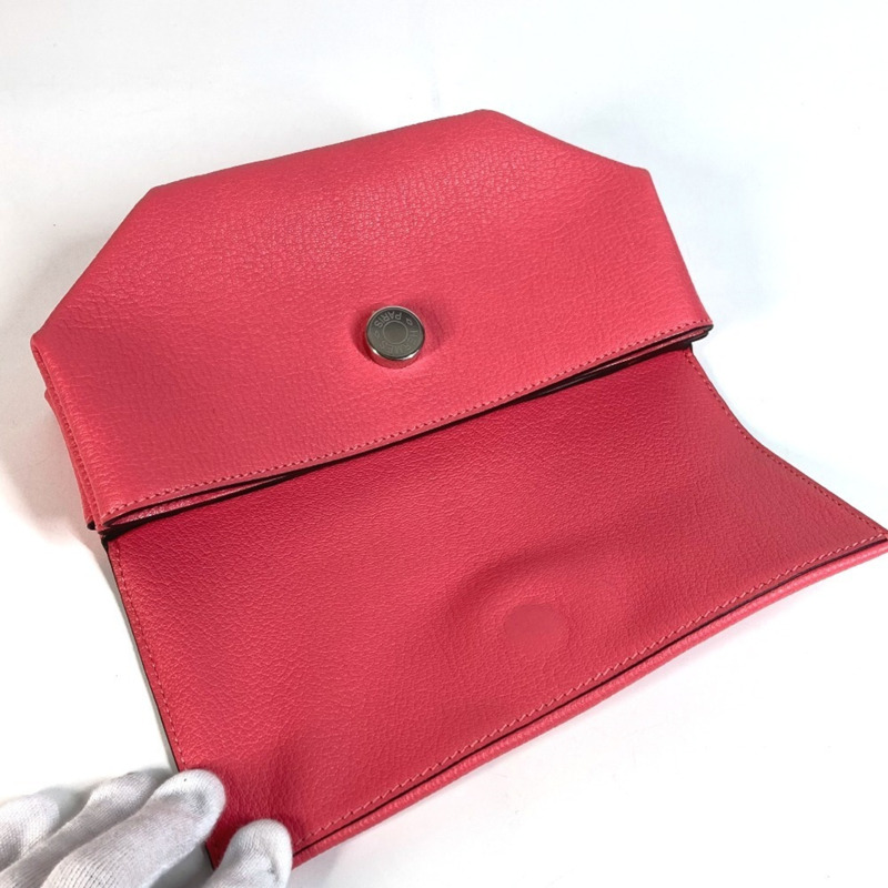 愛馬仕 Opry 女士山羊皮翻蓋手拿包，玫瑰杜鵑粉紅色-6